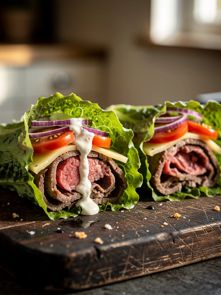 Roast Beef and Swiss Cheese Lettuce Wraps