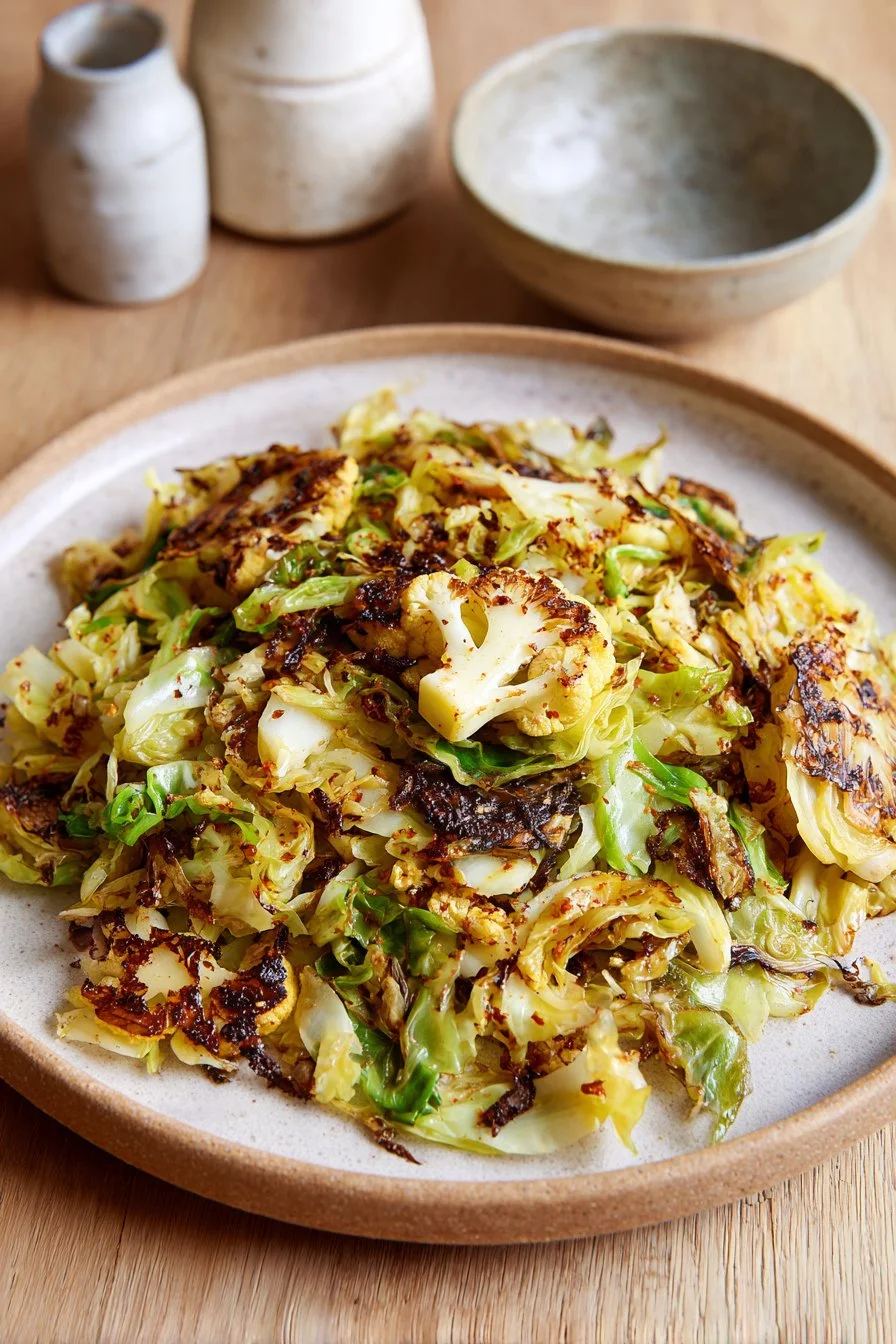 Crispy Cabbage and Cauliflower Salad with colorful vegetables and dressing