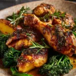 Honey mustard baked chicken drumsticks garnished and ready to serve