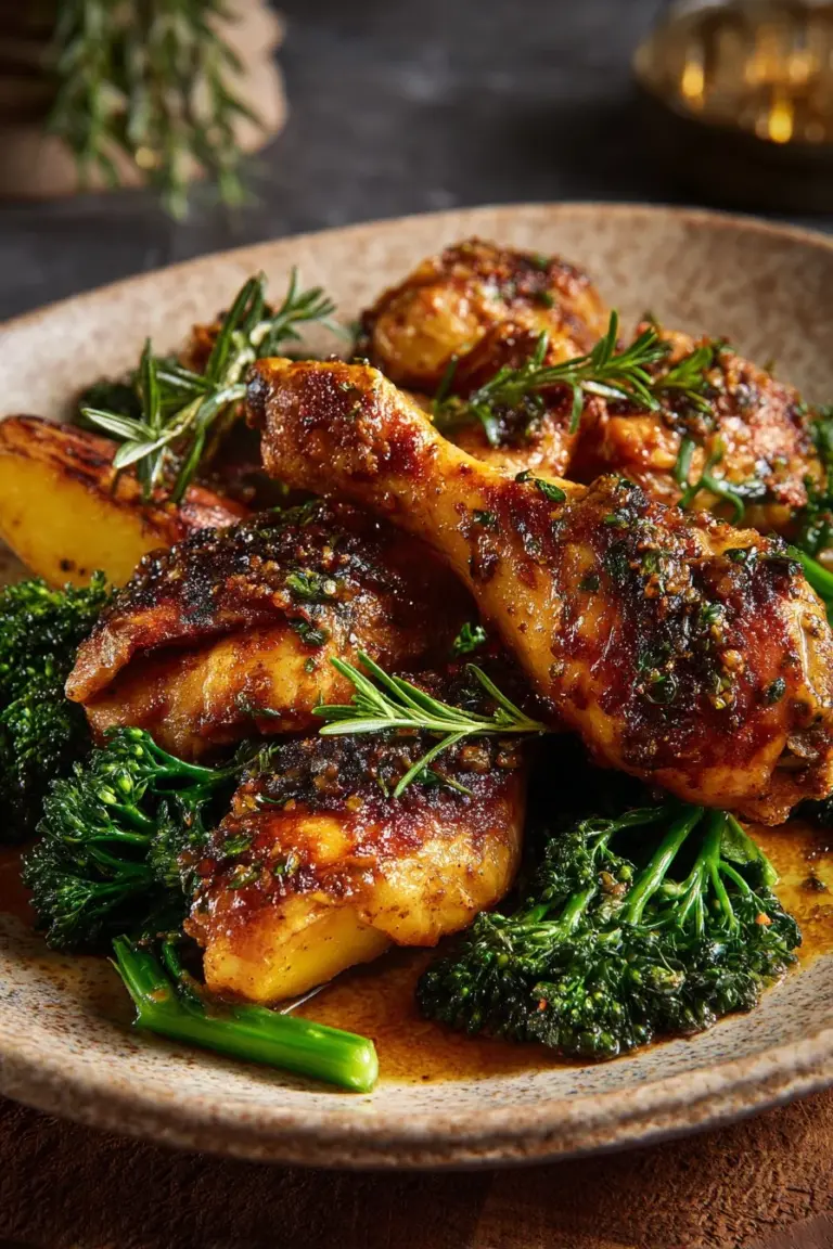 Honey mustard baked chicken drumsticks garnished and ready to serve