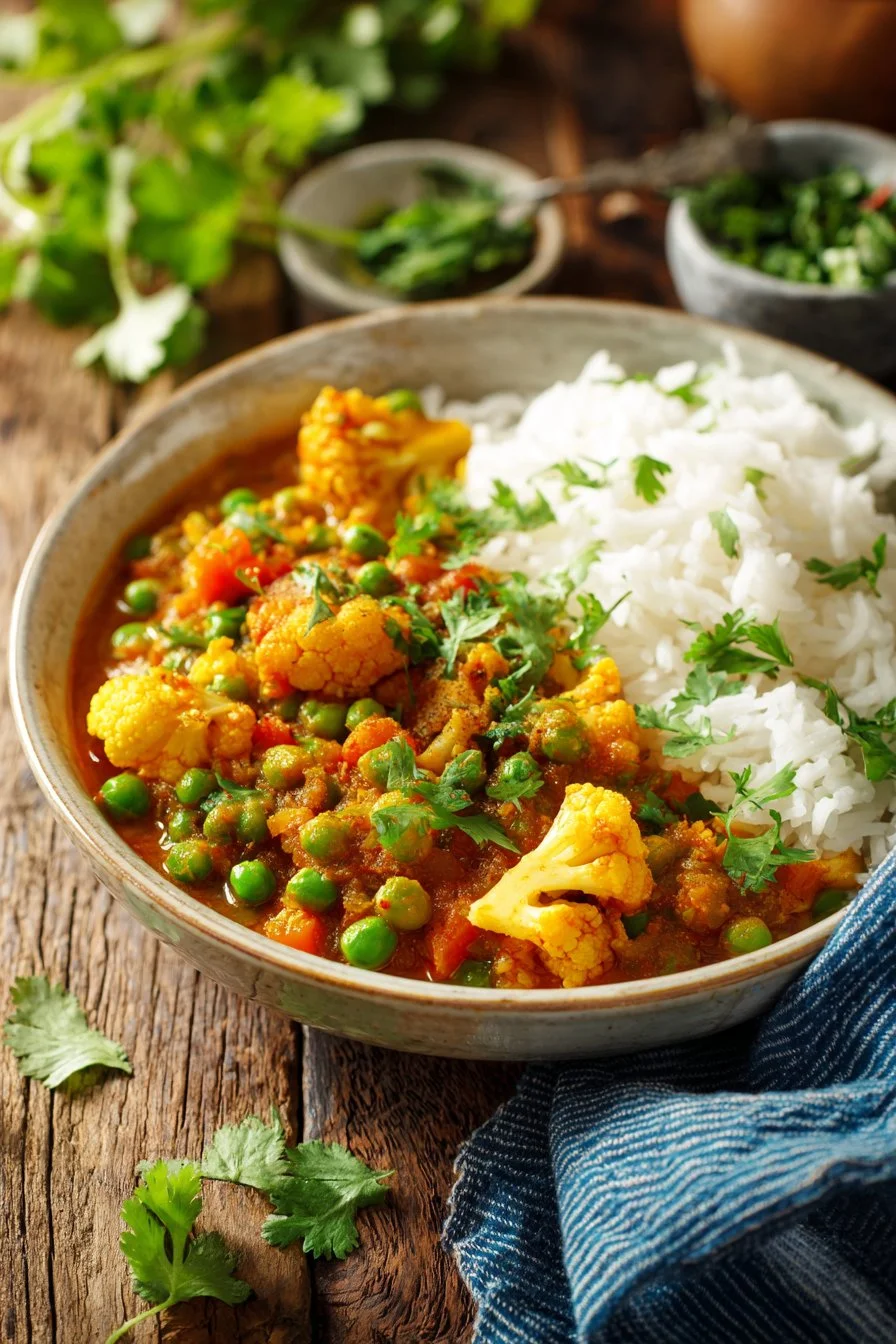 Cauliflower and Tomato Masala with Peas