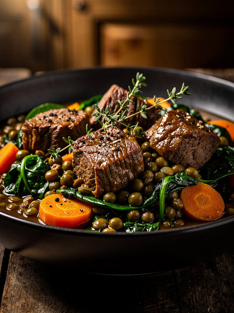 Lentil and Spinach Beef Stew