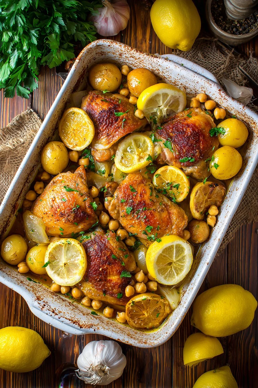 Lemon Chicken with Potatoes and Chickpeas