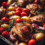 Delicious Mediterranean chicken dinner with vegetables and spices