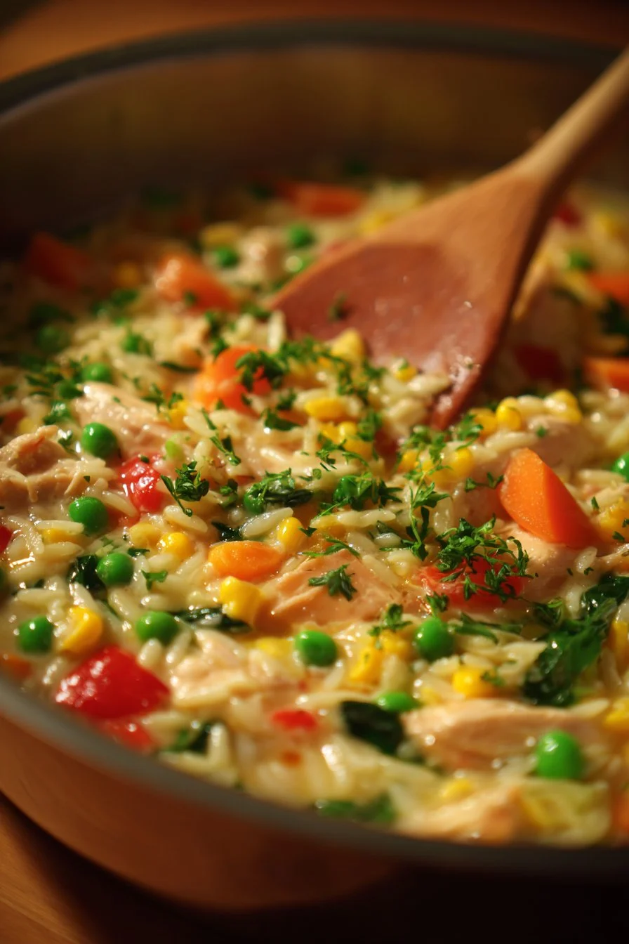 One Pot Chicken, Vegetable & Parmesan Orzo (Risoni)