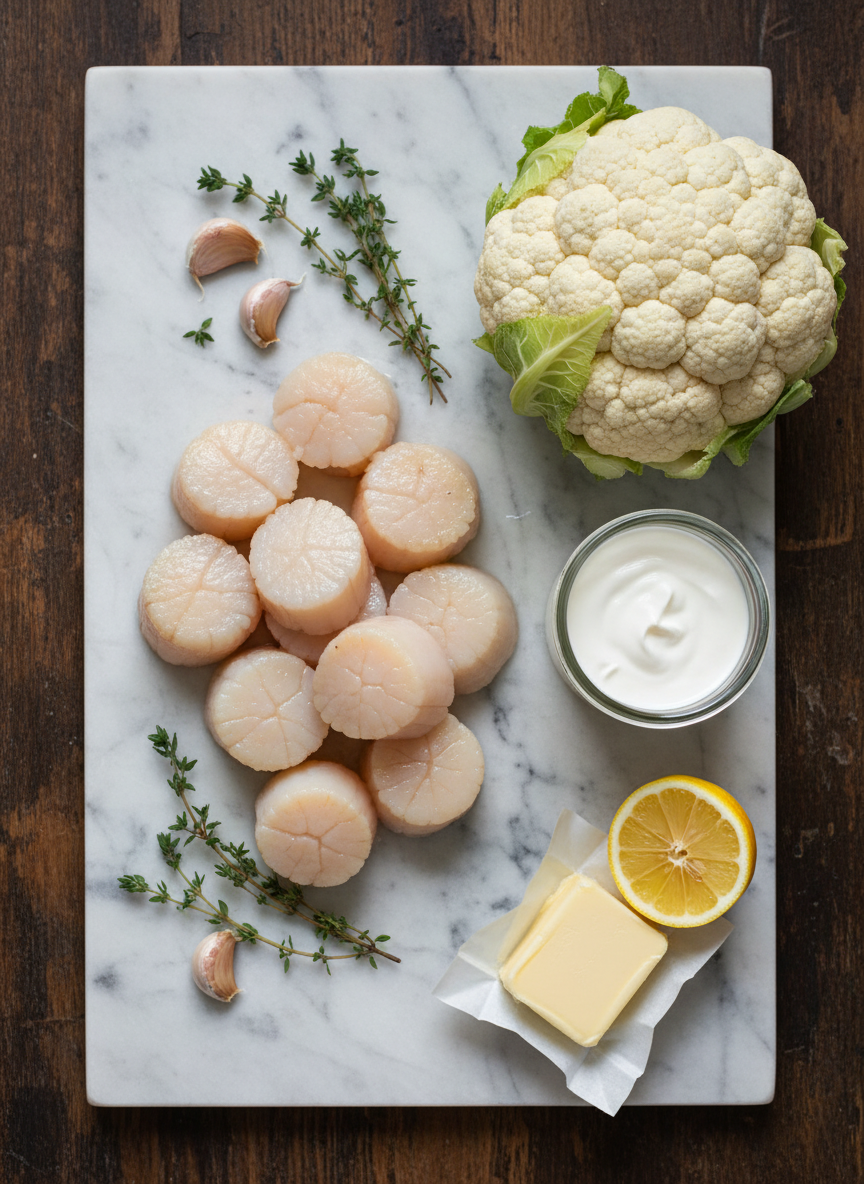 Pan Seared Scallops with Cauliflower Puree
