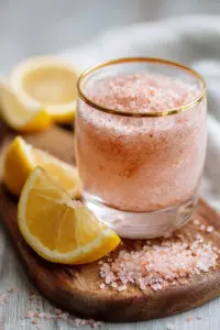Pink salt crystals on a wooden spoon, highlighting its benefits for weight loss.