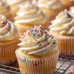 Plush confetti cupcakes topped with colorful sprinkles for a festive treat.