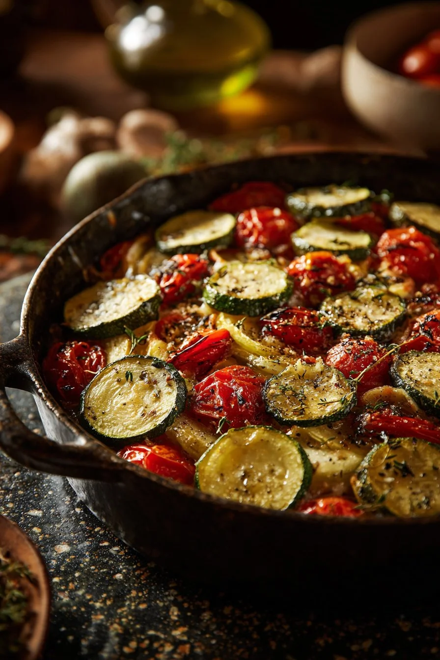 Delicious Zucchini Rice Gratin served in a baking dish